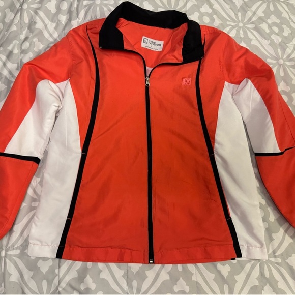 Wilson Jackets & Blazers - Vintage style Wilson Women's Orangey-Red‎ and White Jacket